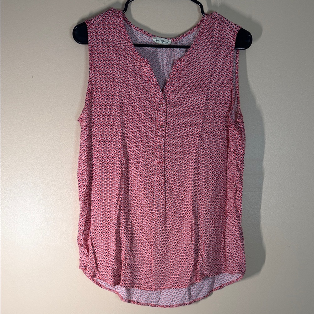grand & greene Pink Microprint Sleeveless Button-Front Tank